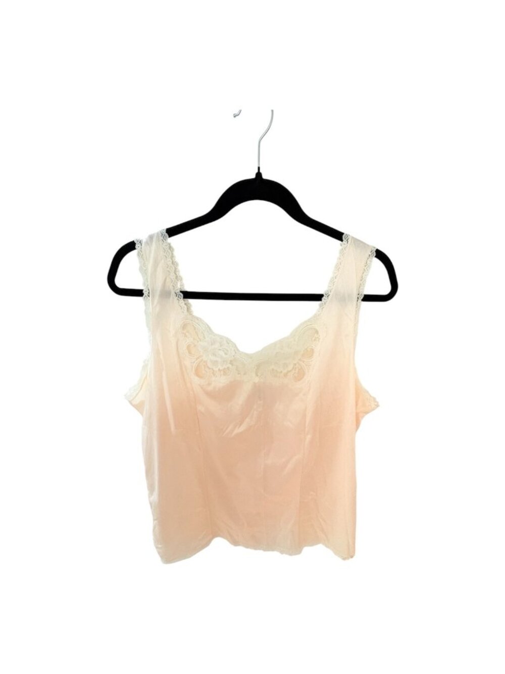Vintage Ashley Manor Pink Nylon Camisole Lace Trim Cami Top Coquette Size Large